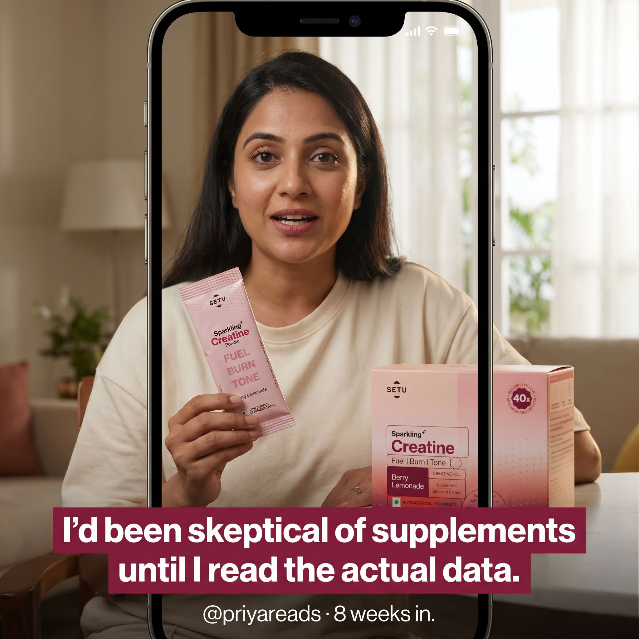 Portrait of Priya R. — Sparkling Creatine customer for 8 weeks