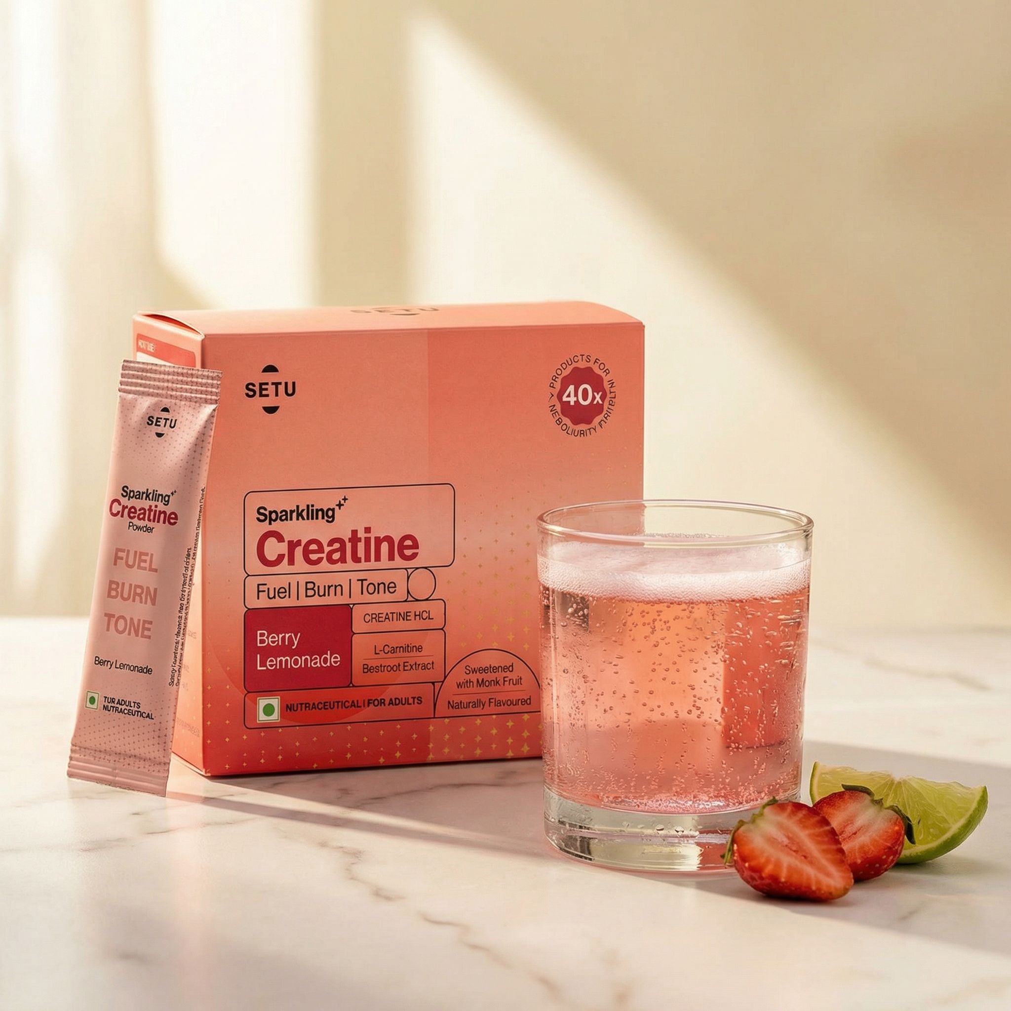SETU Sparkling Creatine — Berry Lemonade · ₹40/day